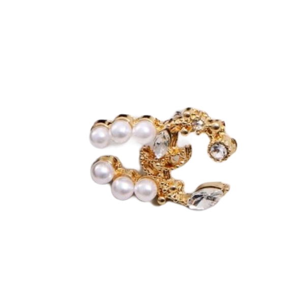 Pearl and Crystal Gold Earrings - Picture 2 of 2
